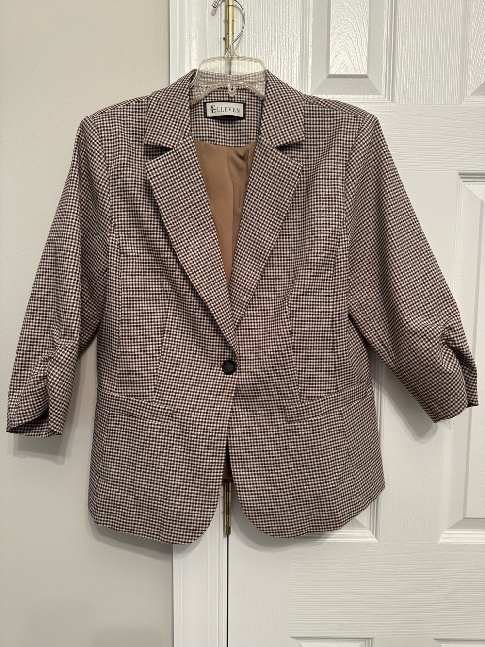 Brown Houndstooth Single-Button Blazer